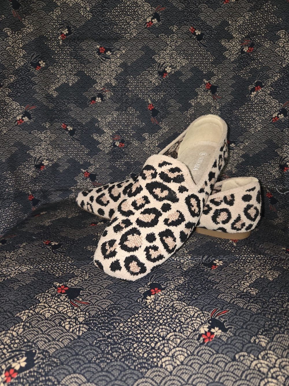 Leopard Print Slip-On Loafers in Cream and Black - Women's Flats